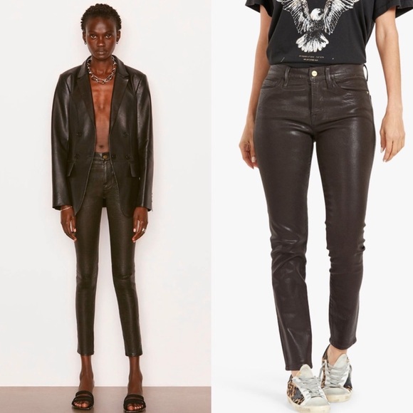 FRAME Lamb Leather Le Skinny De Jeanne Midrise Black Pants - Picture 3 of 11